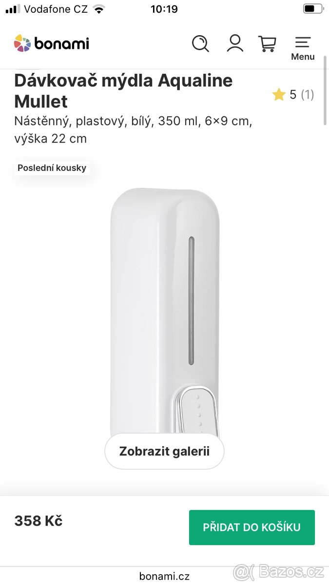 Nástěnný plastový dávkovač mýdla bílý
