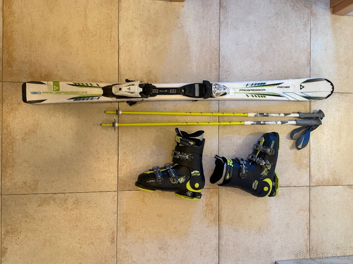 Dětské lyže 130cm, rostoucí lyžáky, rostoucí hůlky