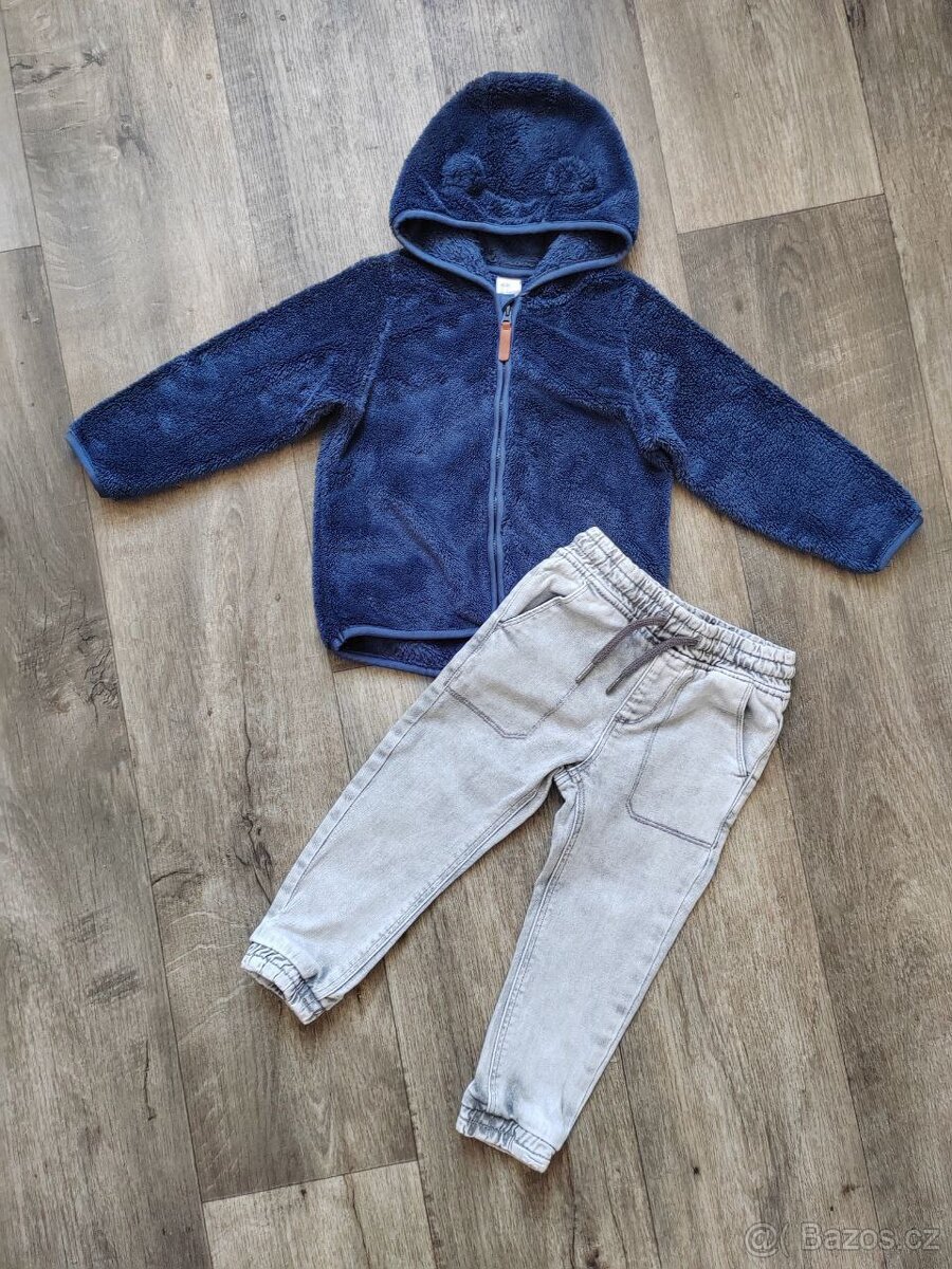 Plyšová mikina H&M a džíny Reserved pro kluka 2-3 let