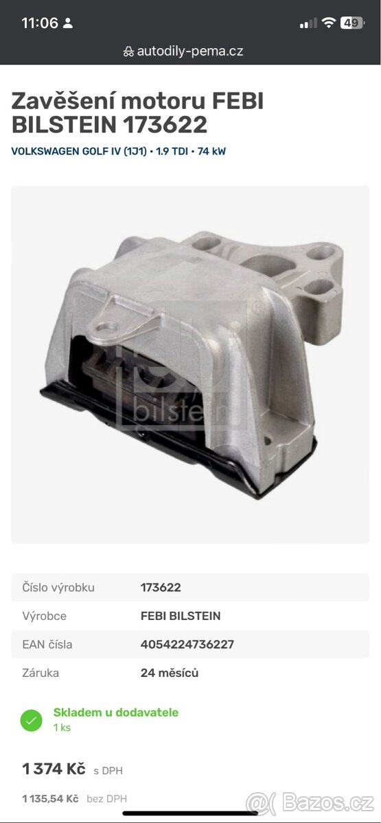 Zavěšení motoru FEBI BILSTEIN 173622 NOVÉ