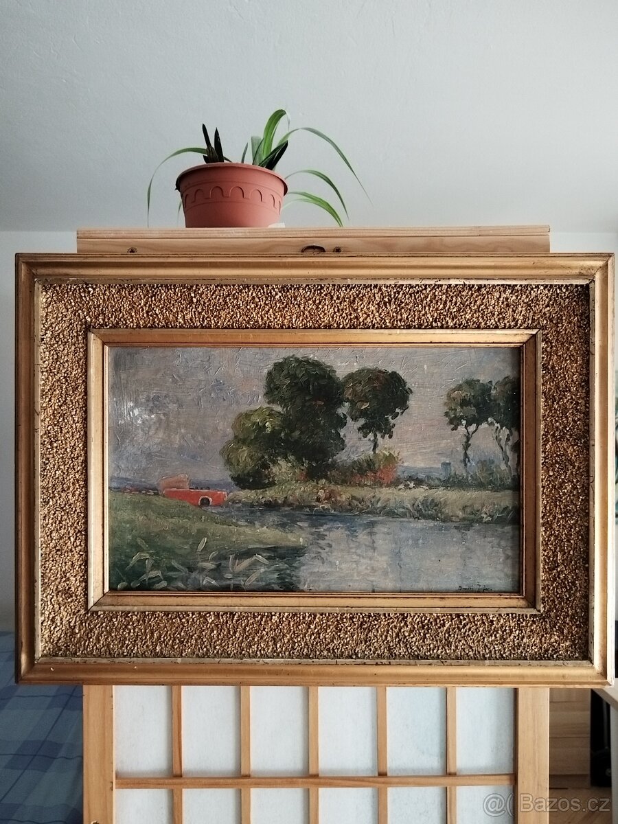 obraz KRAJINA S ČERVENÝM MOSTEM, olej, Bořivoj Žufan