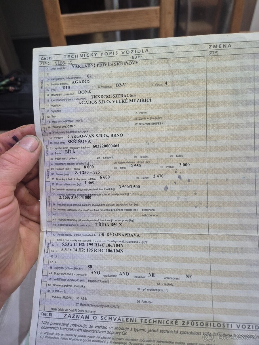 Přívěs AGADOS DOKLADY