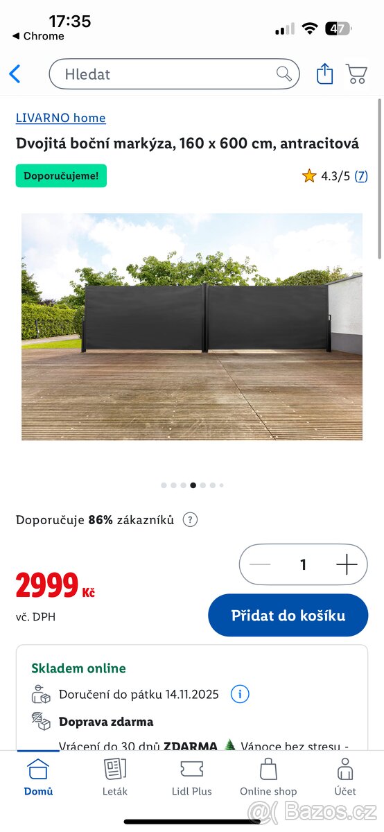 Zahradní dvojitá boční markýza