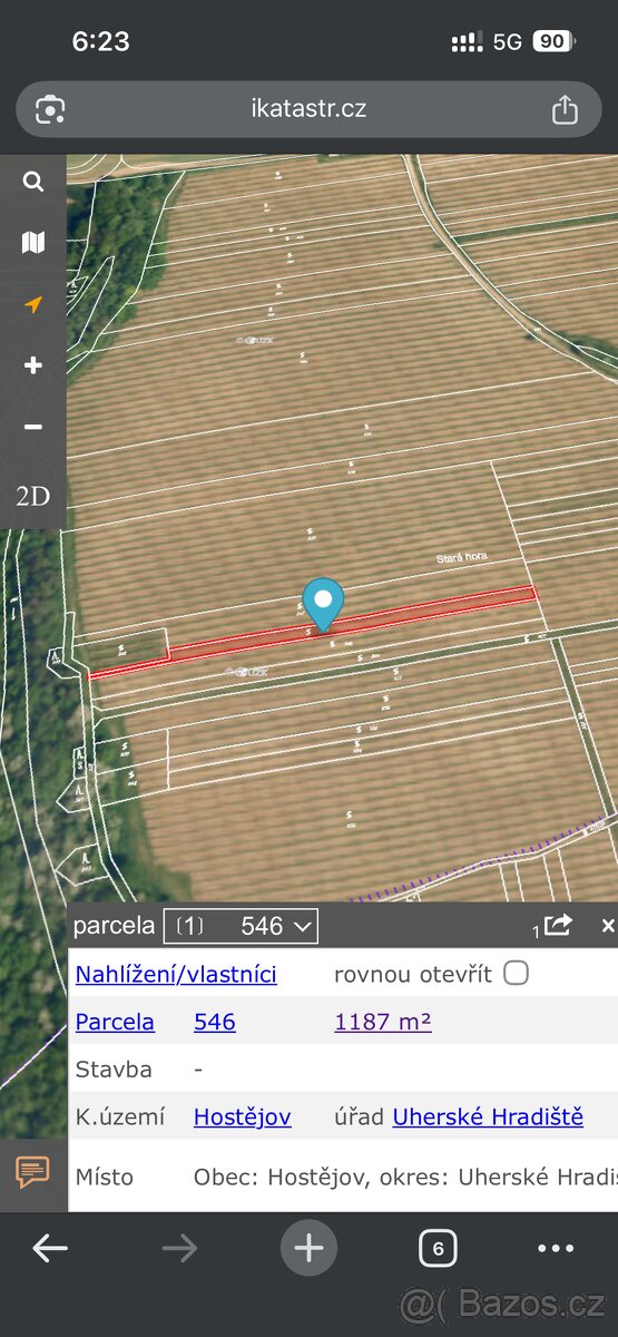 Prodám 1/4 podíl na pozemku – vinice, Hostějov (parc. č. 546