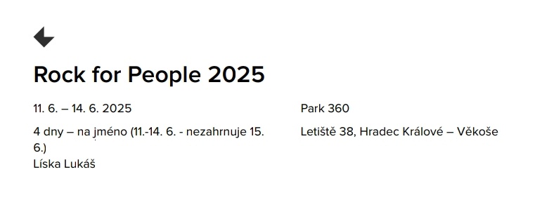 Rock for People 2025 prodám vstupenku