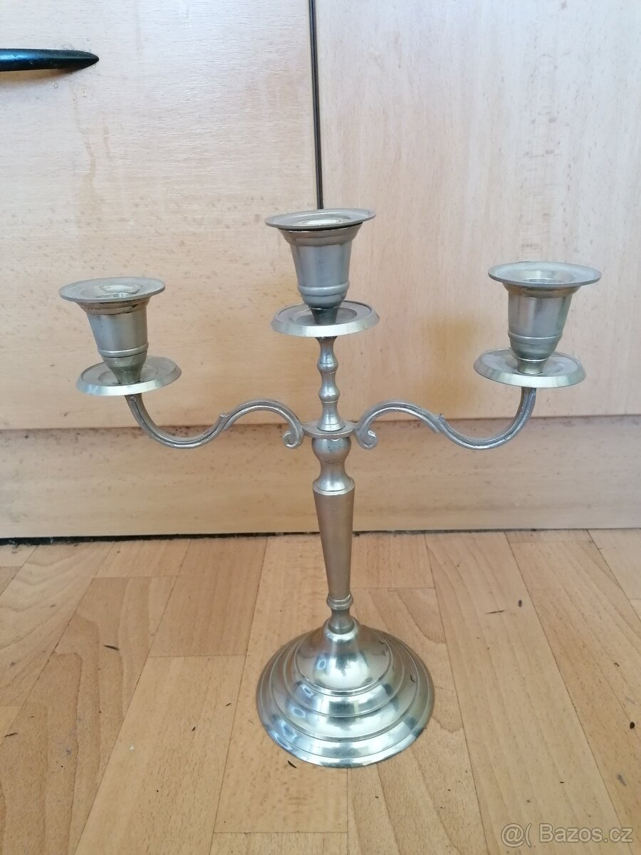 Pěkný starožitný 3 ramenný svícen retro starožitnost vintage