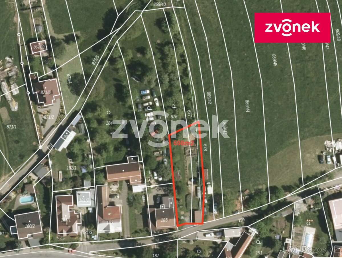 Pozemek k výstavbě 798m2, Veselá u Zlína