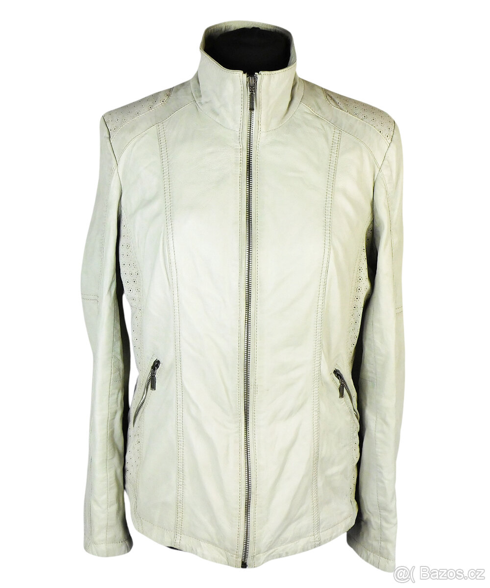 Kožená dámská šedá (slonová kost) bunda KARA vel. L