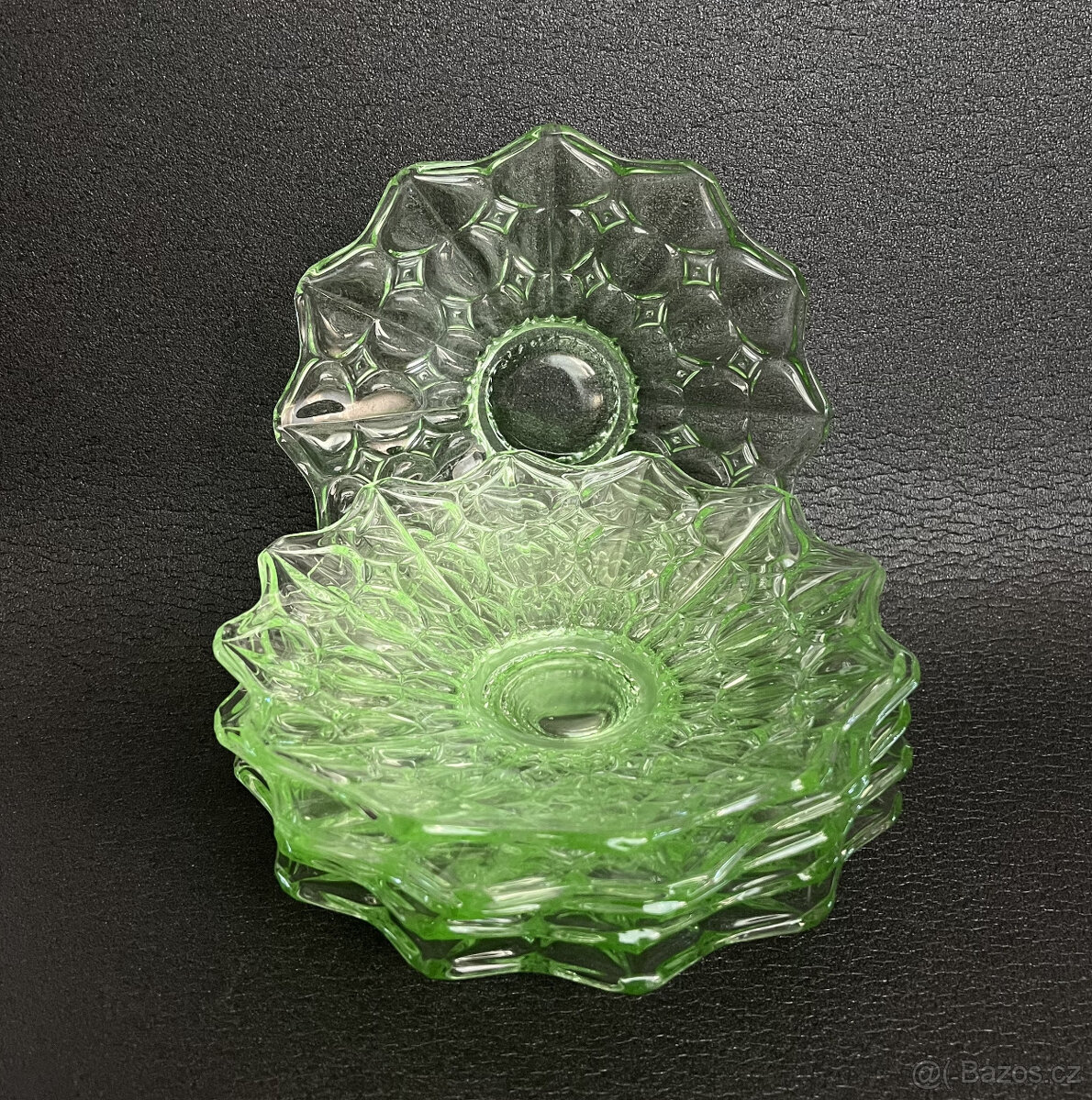 6x talířek 17 cm, zelené sklo, Heřmanova huť