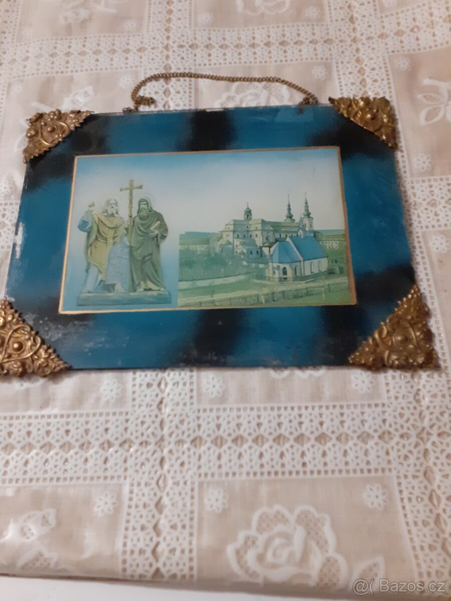 Starožitný  obrázek  na pověšení, kříž  100 let  starý