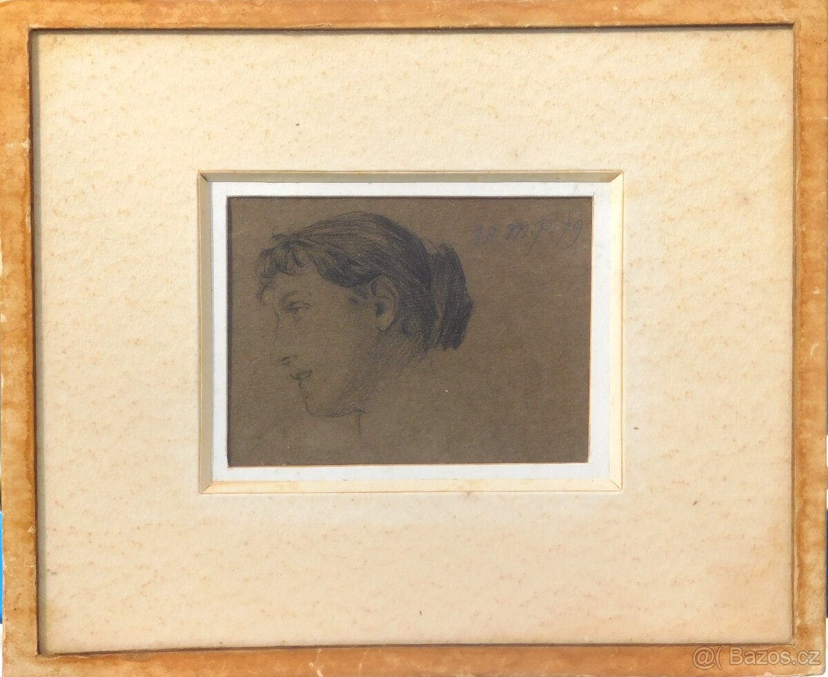 Max Pirner- Hlava dívky, kresba, 1879