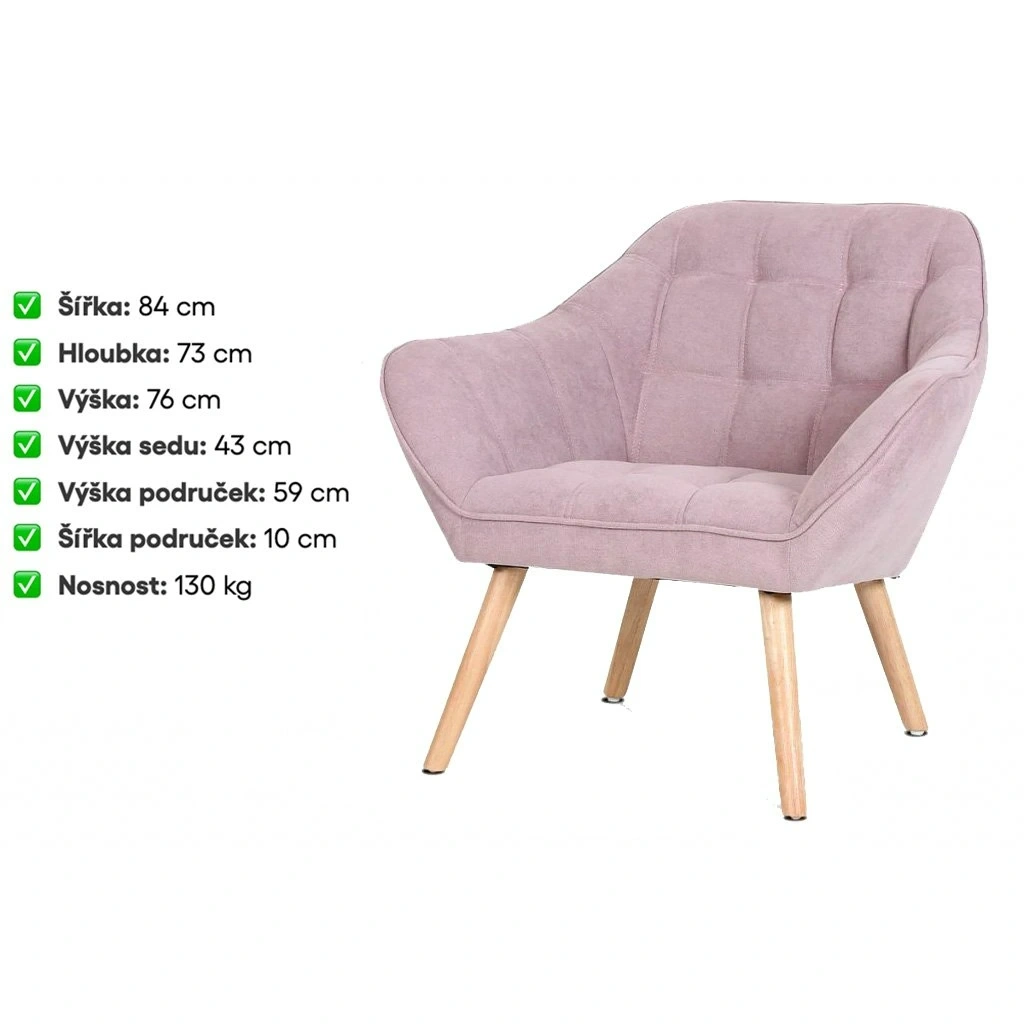 SLEVA 300,-. KŘESLO S PODRUČKAMI, potah starorůžová látka
