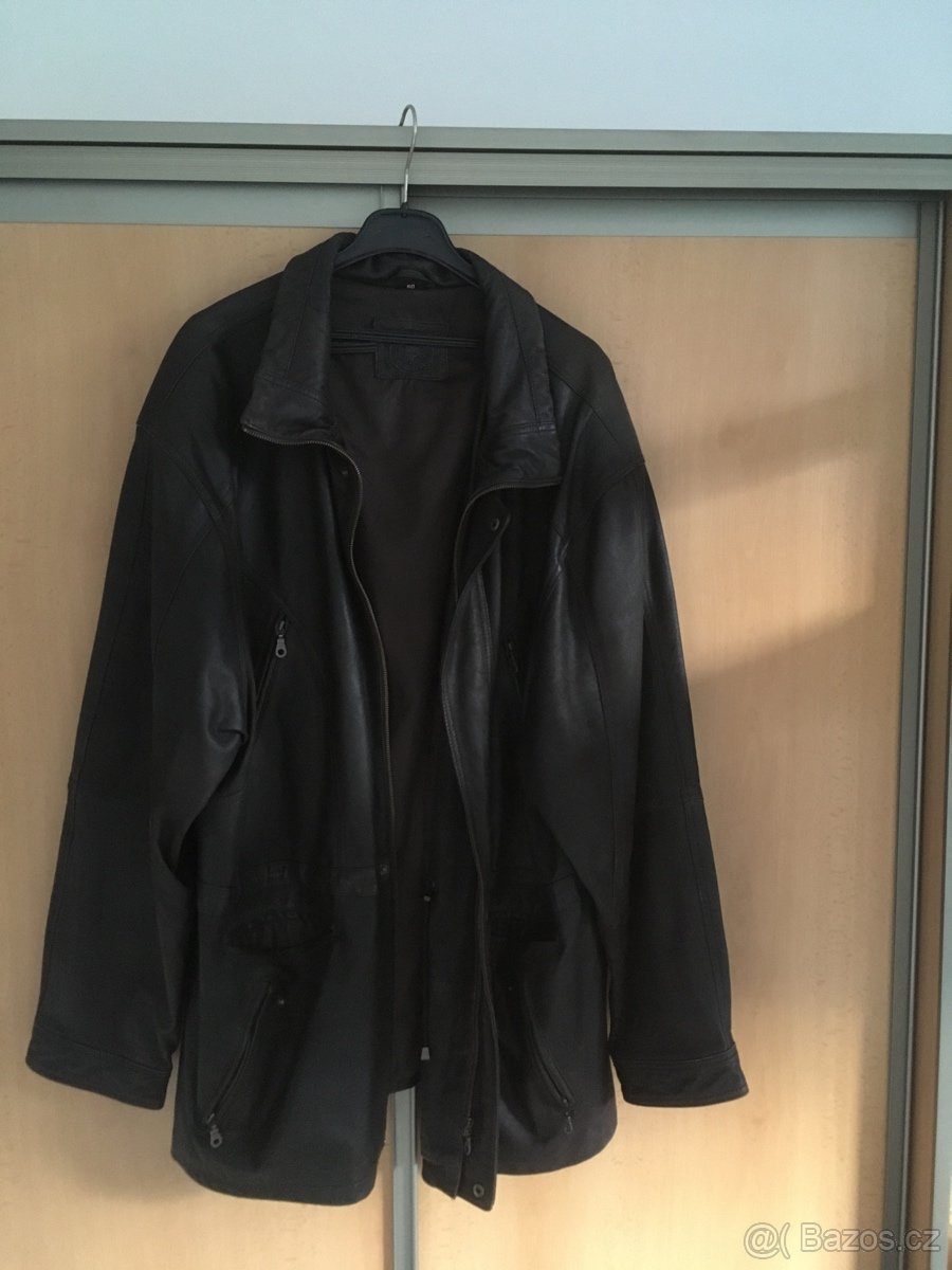 pánská dlouhá 3/4 kožená bunda - parker, velikost 60