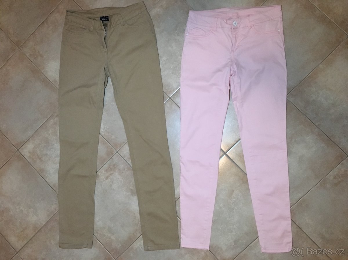 Set béžové a růžové kalhoty vel.36