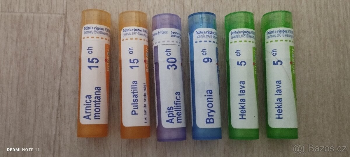 Homeopatika Hekla lava 5CH,arnica 15ch,pulsatilla 15ch,bryon