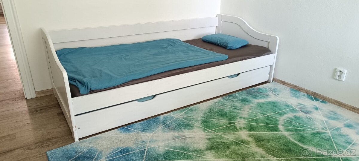postel 90x200 rozkládací, bílá, masiv borovice, Leonie 8808b