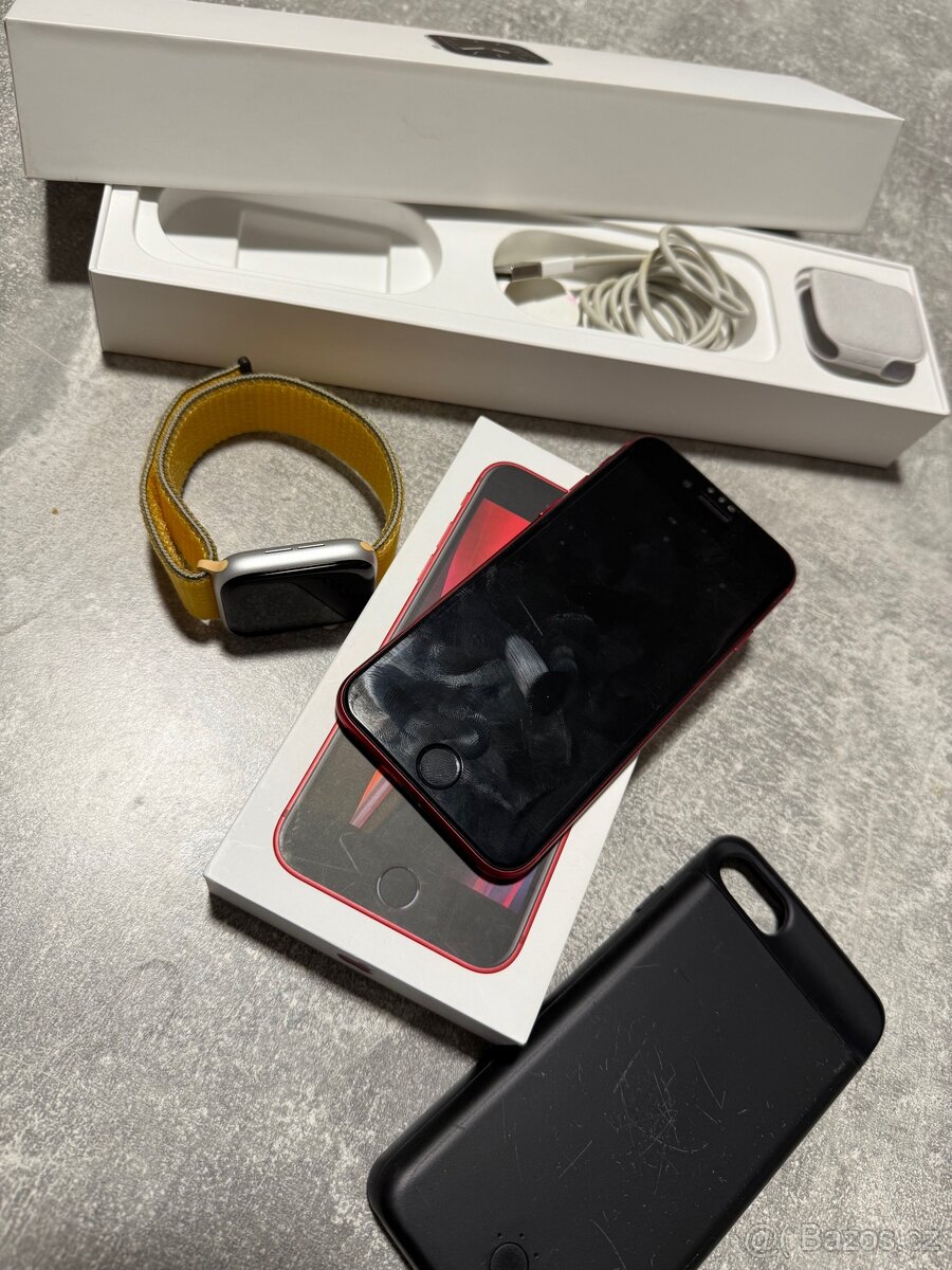 Apple IPhone SE Red + Watch 5 series 44 mm Silver