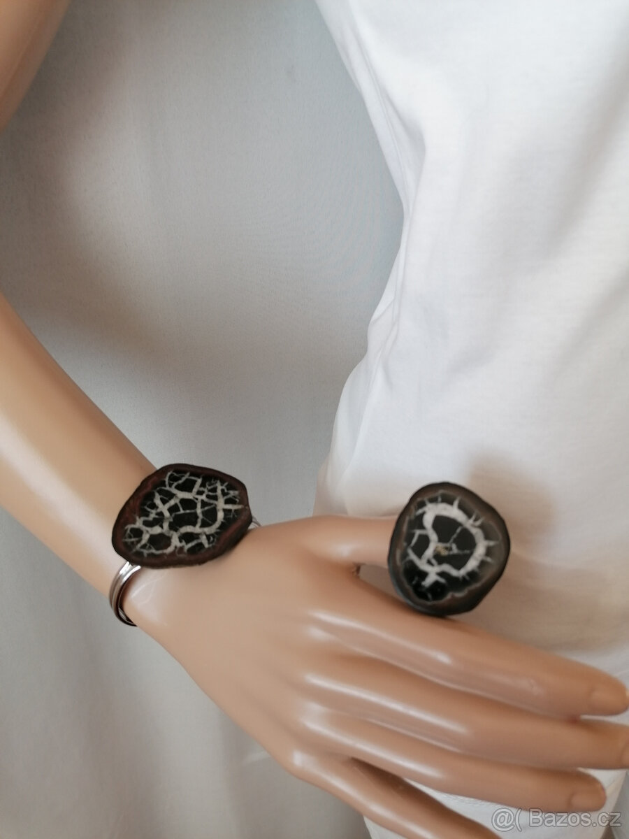 Nový náramek a velký prsten septárie (dračí kámen)