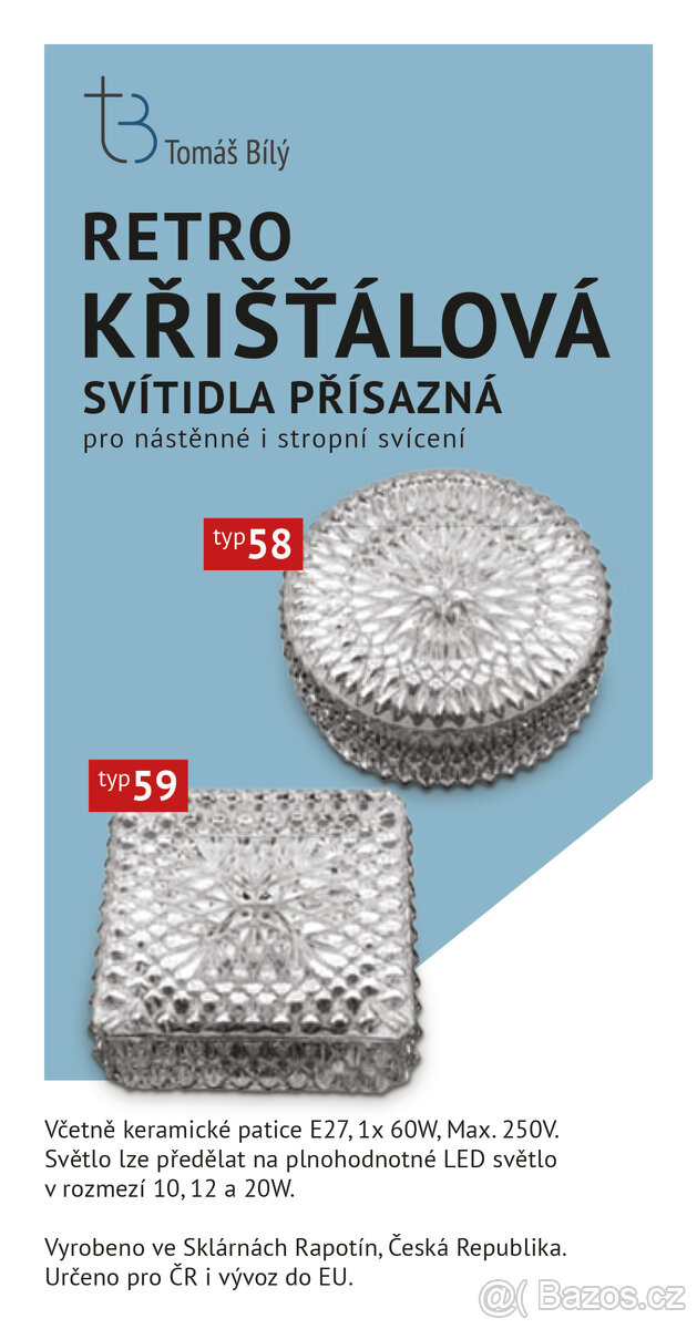 Retro křišťálová svítidla přísazná, na strop i na stěnu,