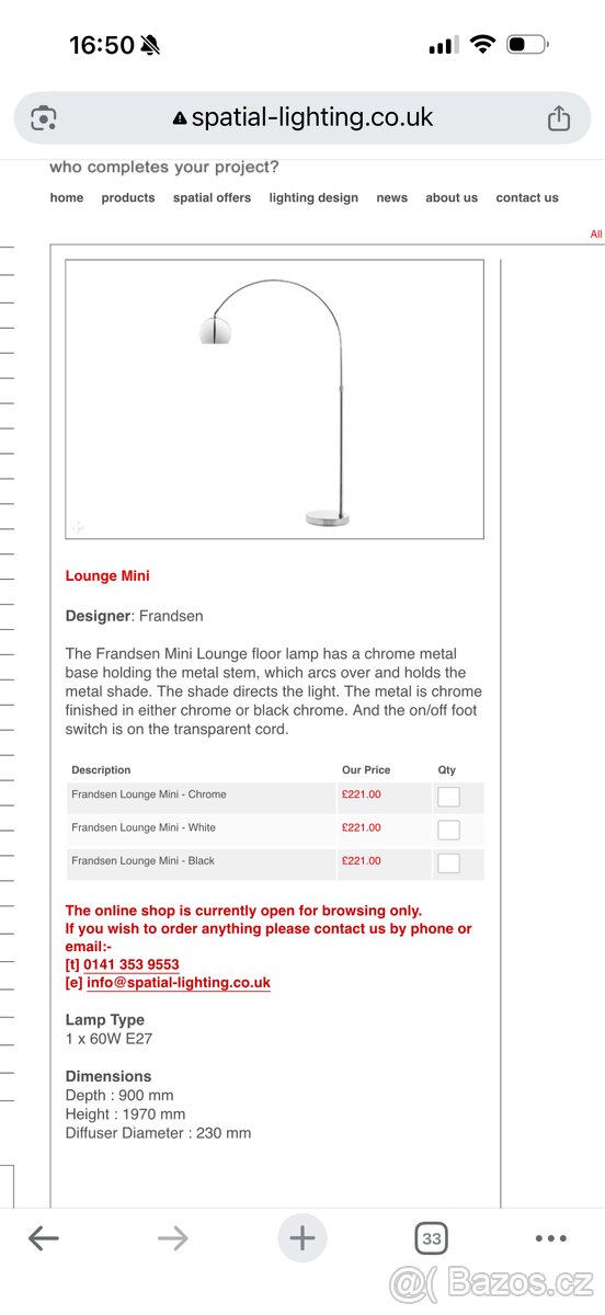 Designova obloukova ‘bow’ lampa