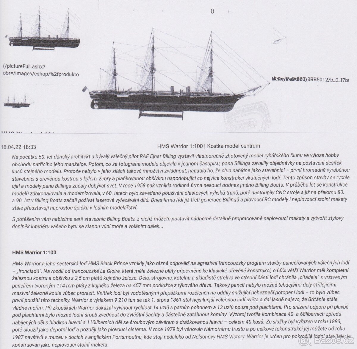 Prodám stavebnici modelu"HMS Warrior 1: 100