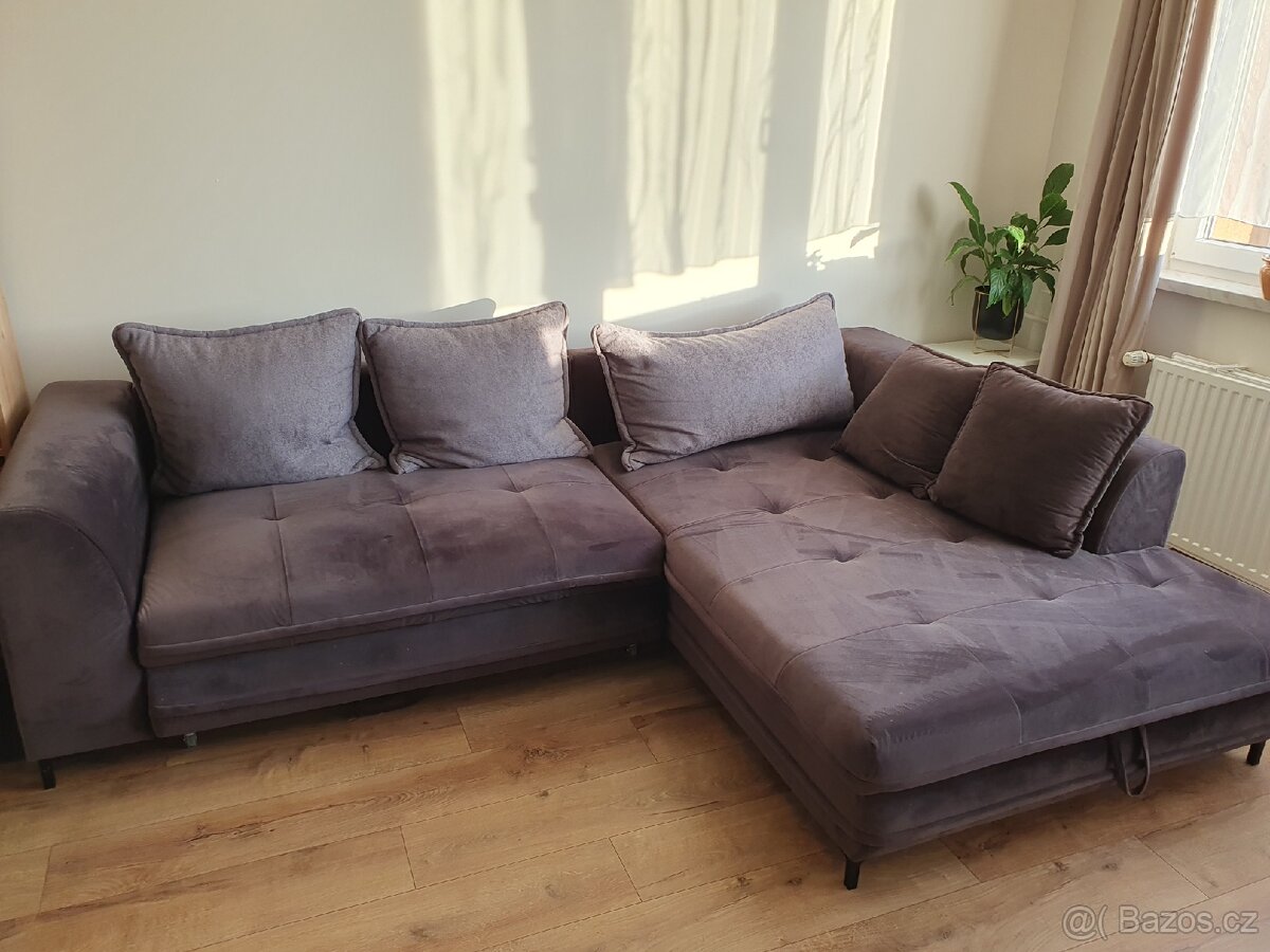 Rohová pohovka,rozkládací, s úložným prostorem