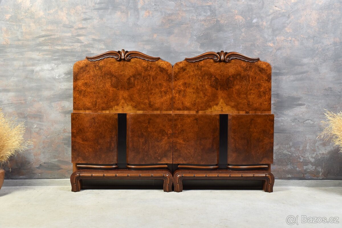 Antický dvojitá posteľ - 1950- Orechové drevo ART DECO