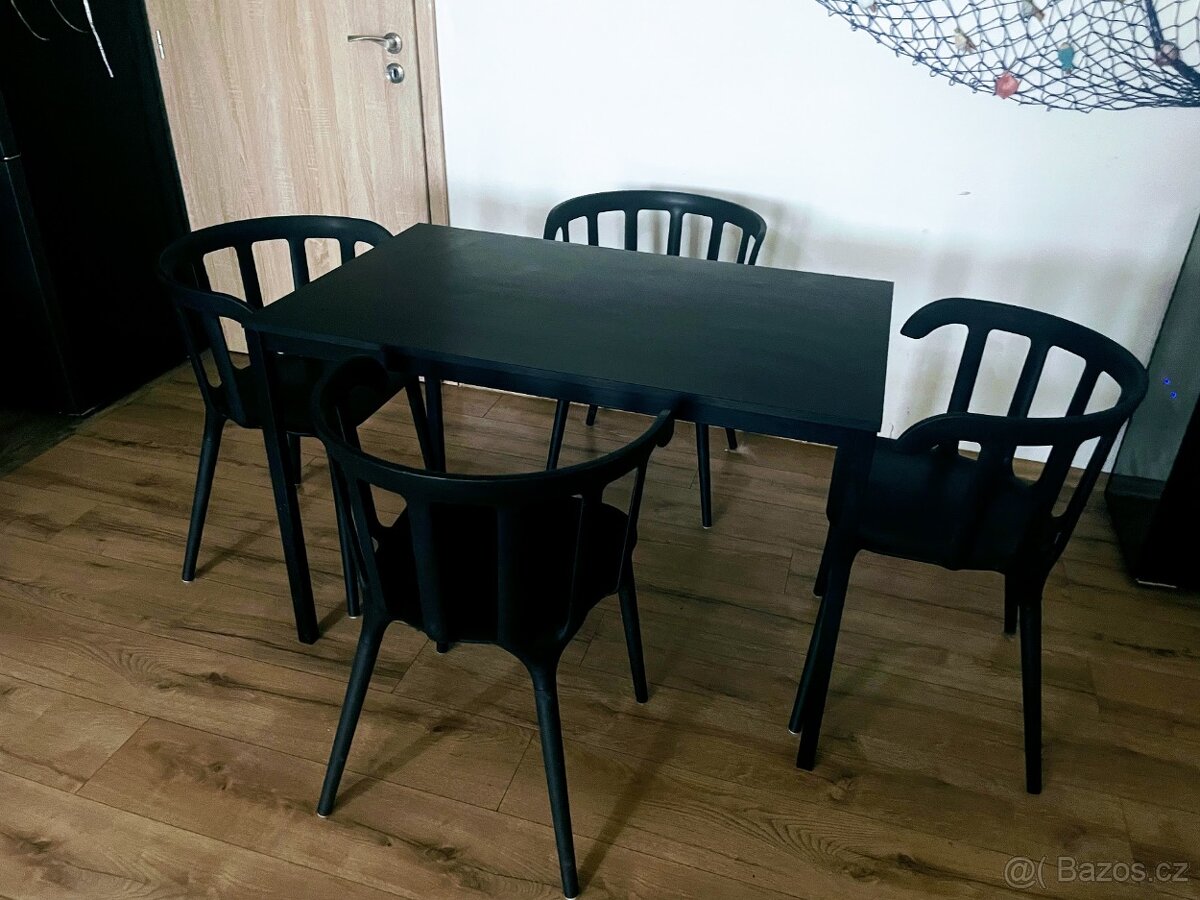 Velký jídelní stůl, černý, kovový rám a nohy