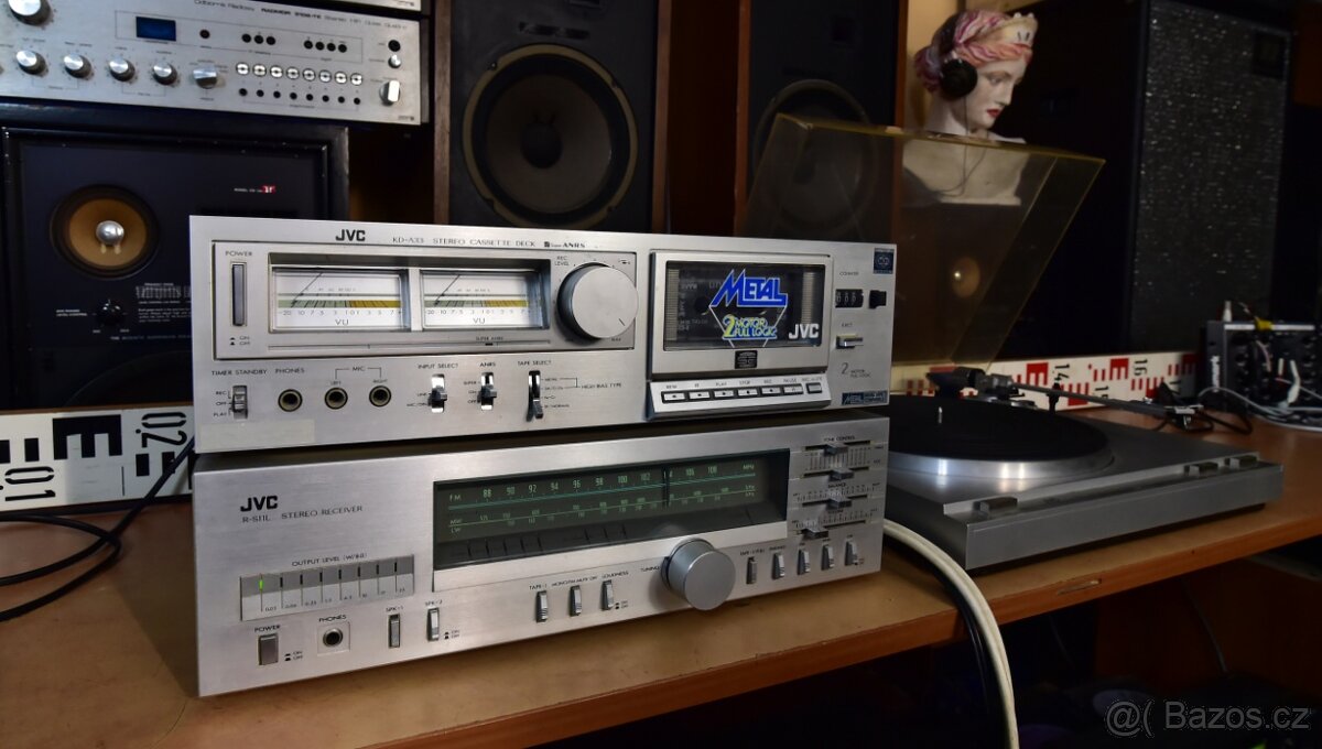 JVC R-S11L receiver, JVC KD-A33 kazeťák, JVC L-A21 gramofon