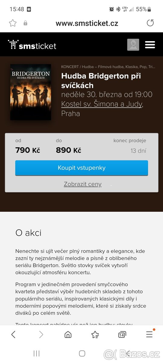 2 lístky na Bridgeton hudba při svíčkách v Praze