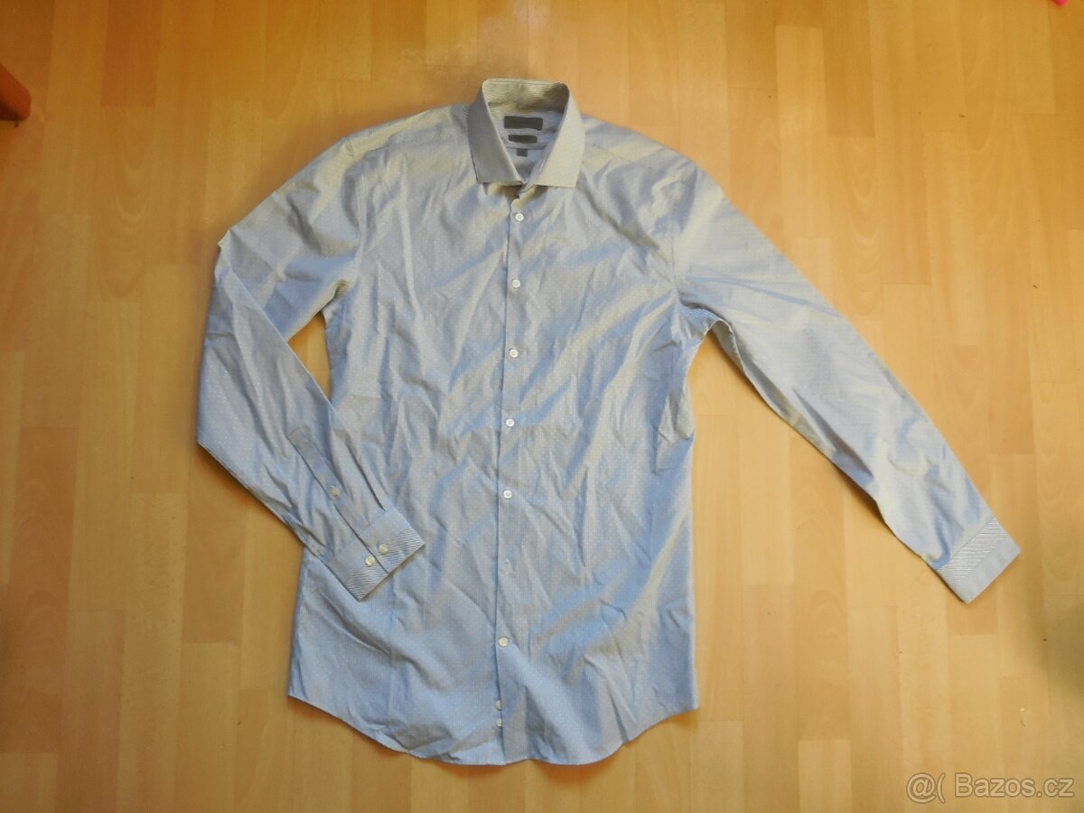 pánská Calvin Klein modrobílá košile plátno, dl.ruk , M/40
