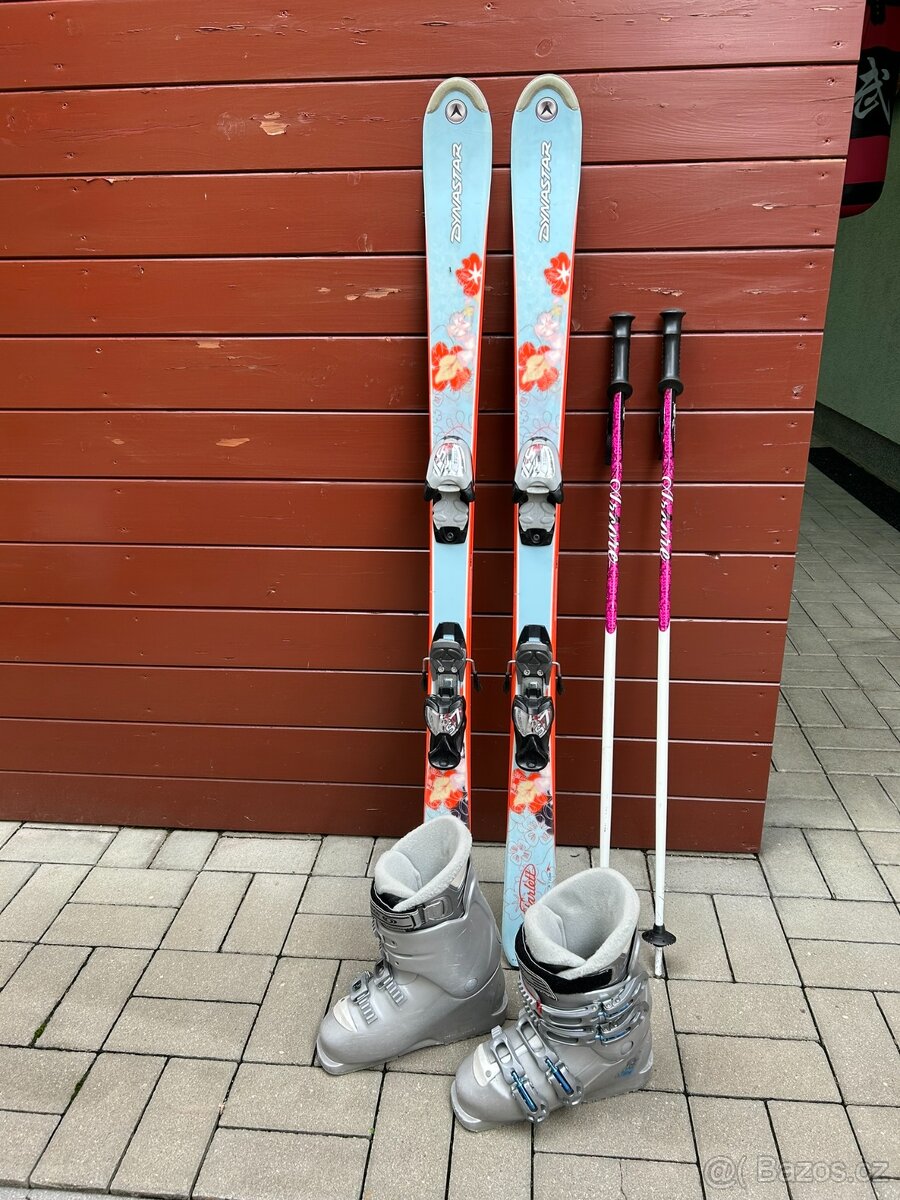 Lyžařský set - lyže Dynastar 130cm + lyžáky Salomon, hůlky