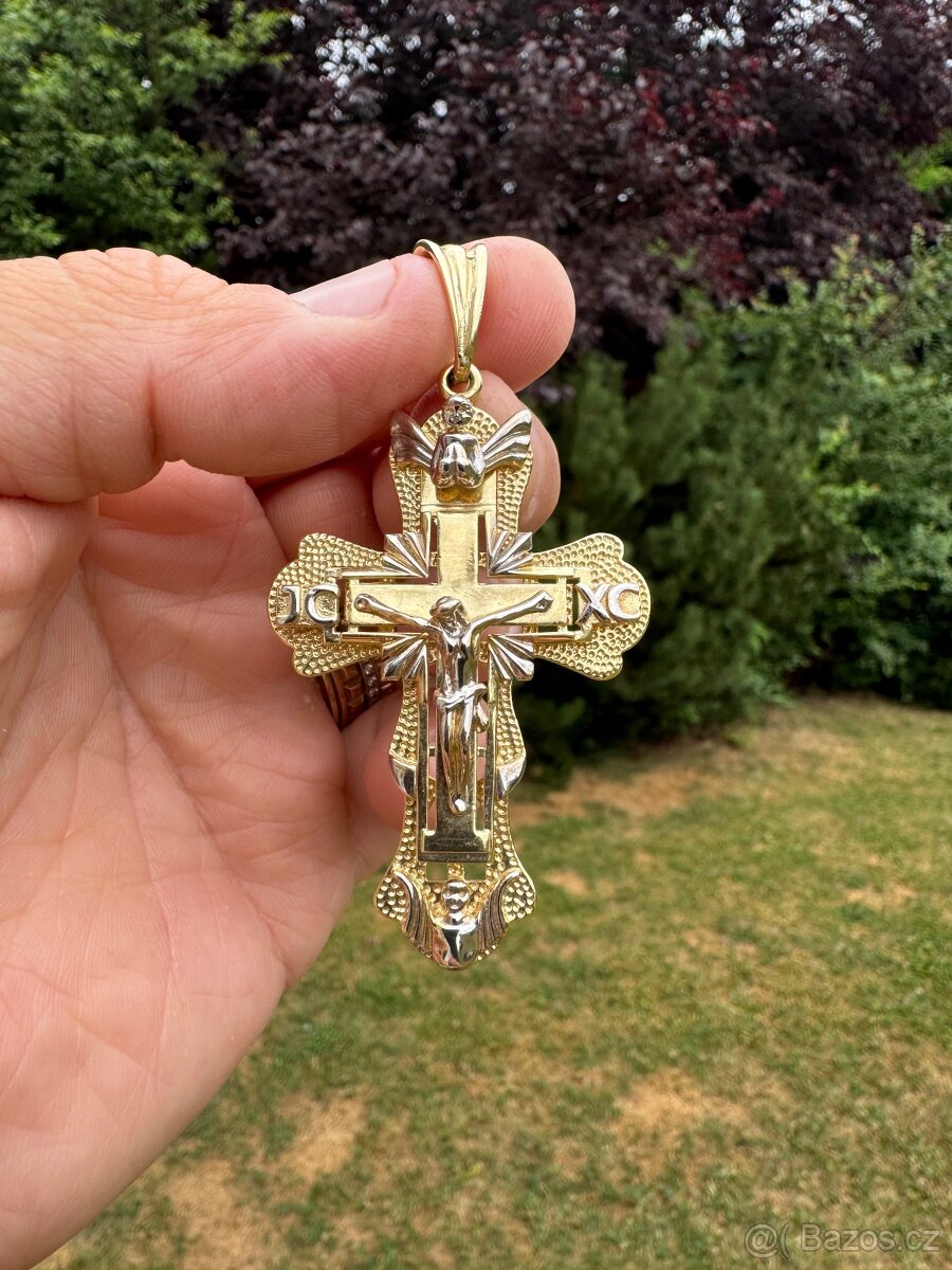 Zlatý přívěsek - KŘÍŽ - 22g 7x4cm - 585 14k NOVY ZBOŽÍ