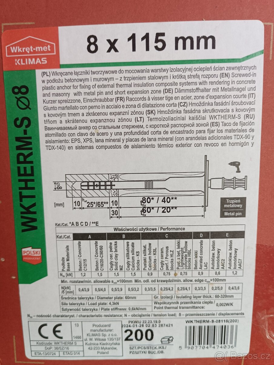Talířová hmoždinka s kovovým šroubem