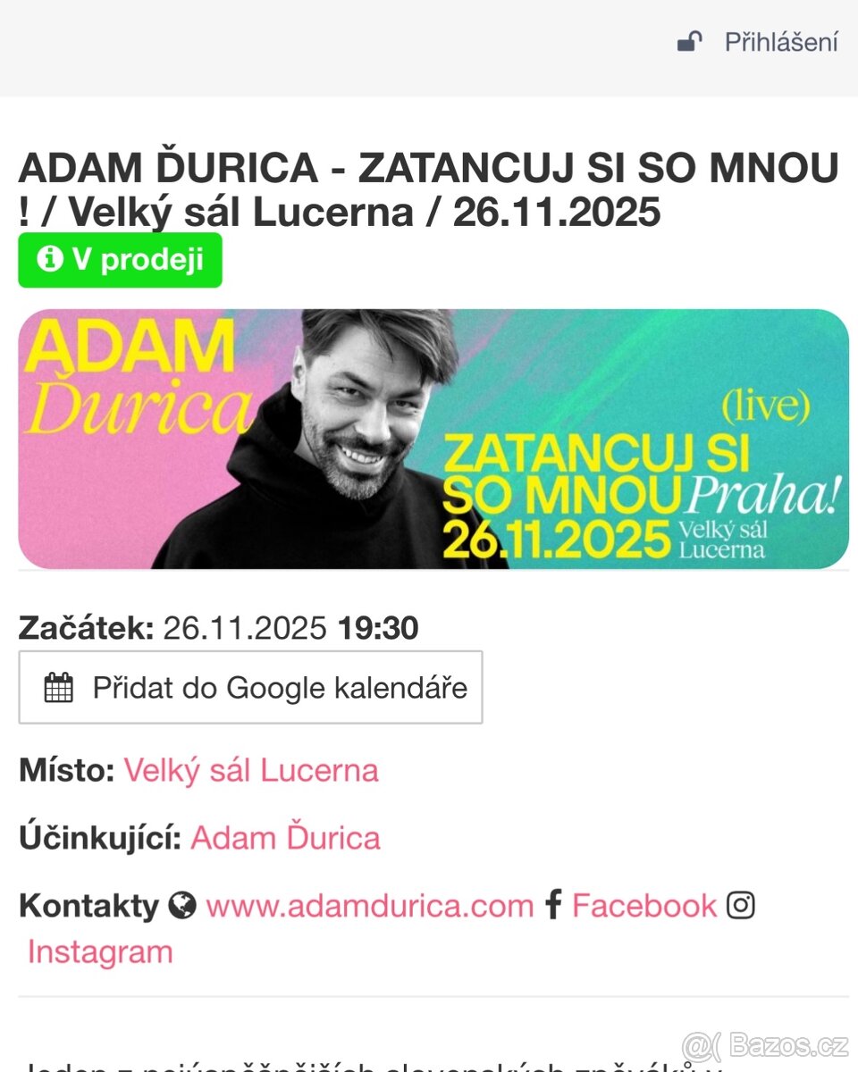 Adam Ďurica Lucerna 26.11. 2 vstuoenky