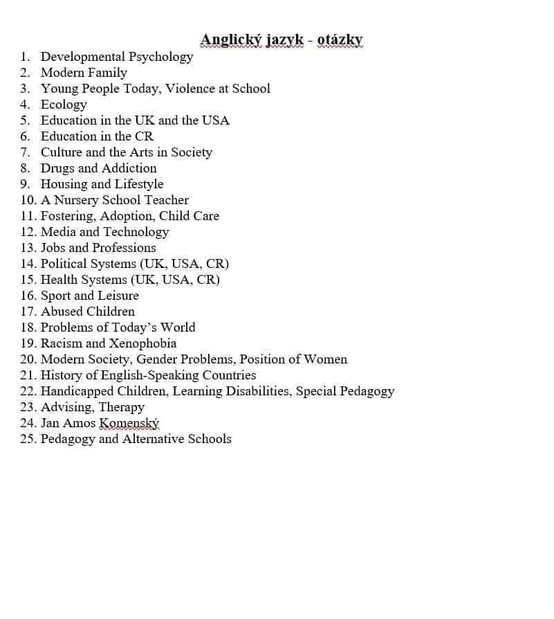 Maturitní otázky - anglický jazyk