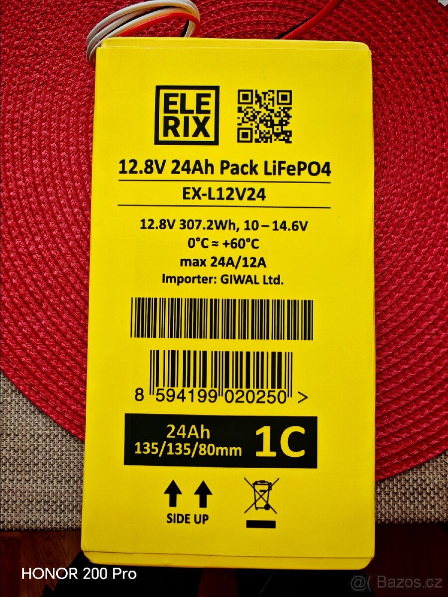 Baterie LiFePO4 12V 24Ah ELERIX Plus nabíječka, Kavan C14