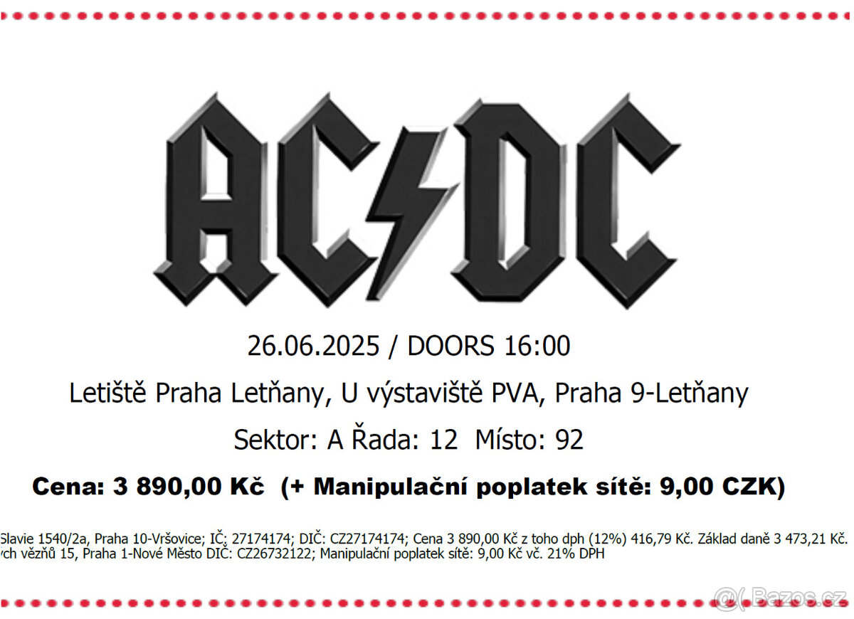 2 vstupenky na AC/DC