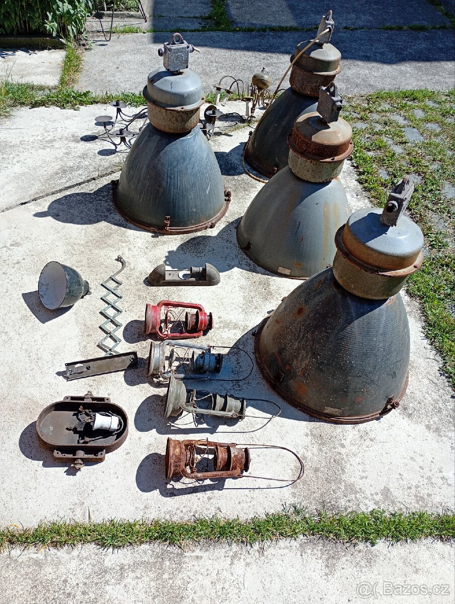 Staré Velké Industriální Lampy,Lampičky,atd.