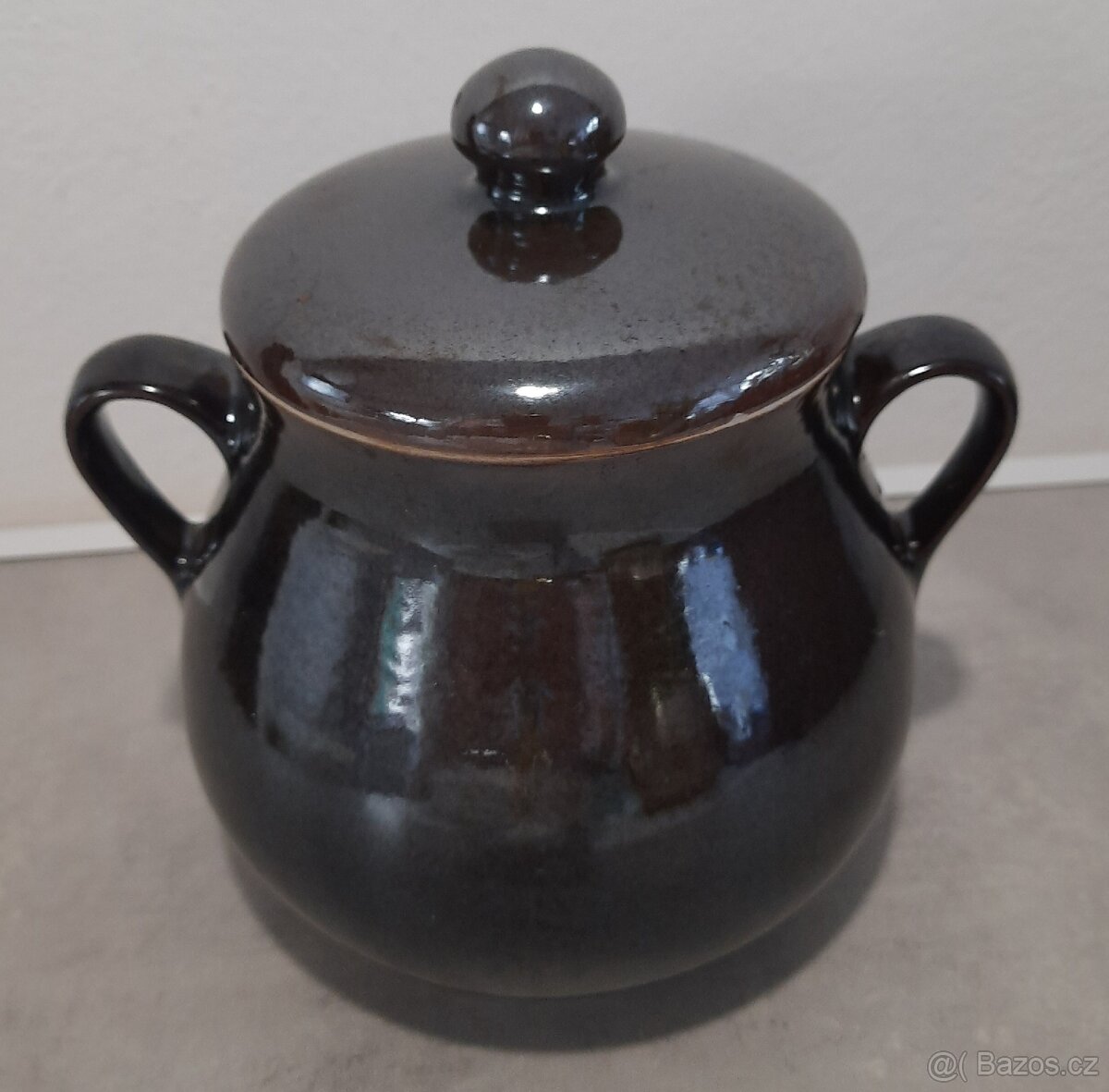 Keramická dóza na sádlo s ušima a pokličkou - sádlák