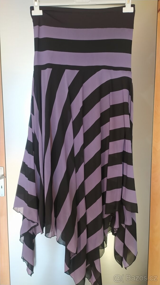 Černo fialové pruhované šaty bez ramínek vel 40