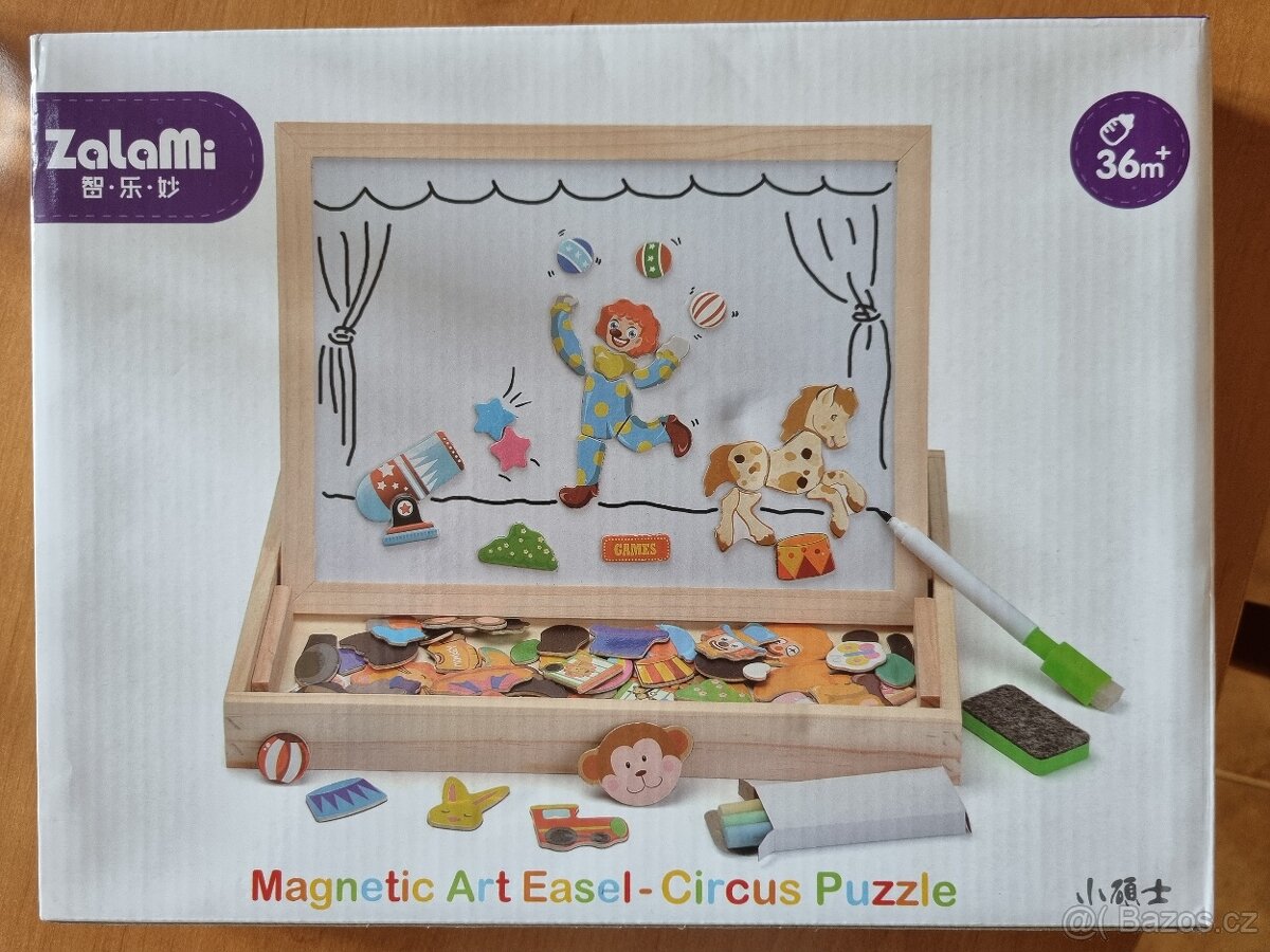 Dřevěné magnetické puzzle cirkus kreslicí deska