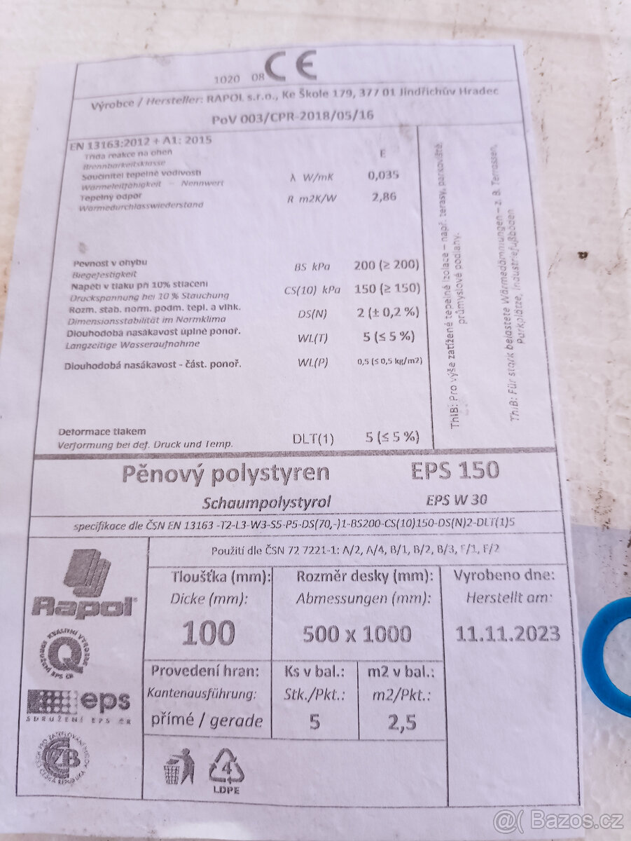 Podlahový polystyren Rapol EPS 150 100 mm