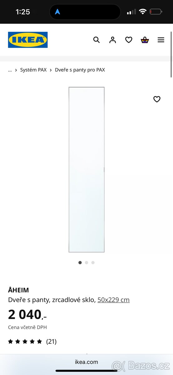 Zrcadlové dveře IKEA PAX ÅHEIM, 50×229 cm