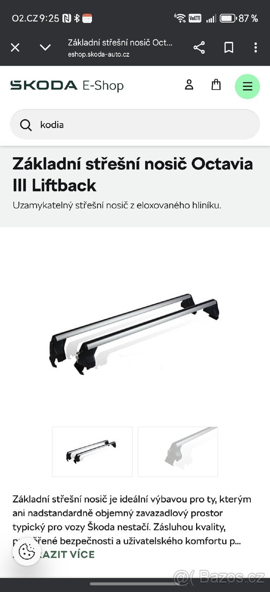Novy, zabaleny základní střešní nosič Octavia III