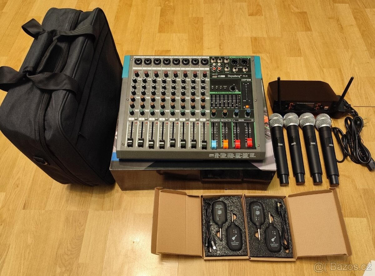 Prodám mixpult 8 Channel+ 4ks bezdrátové mikrofóny UHF