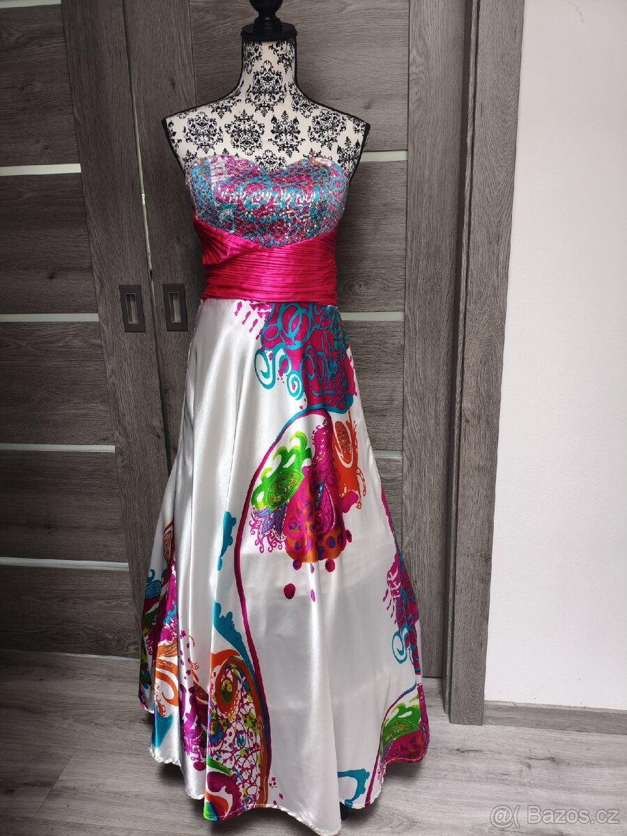 Saténové barevné dlouhé šaty vel. 38