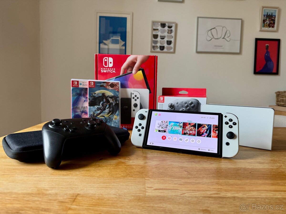 Nintendo Switch OLED + Pro Controller a Hry