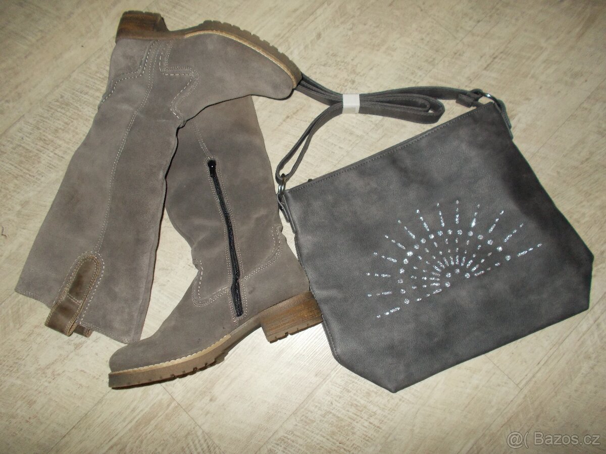 KOŽENÉ SEMIŠ KOZAČKY V,37 + NOVÁ KABELKA DAREK