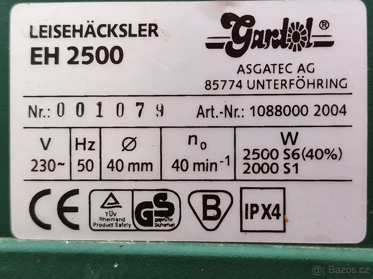 Elektrická BEZHLUKOVÁ řezačka drtič štěpkovač